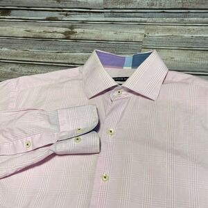 Hammer Made  Long Sleeve Dress Shirt Pink Plaid Patterned Button Up Size 39/15.5